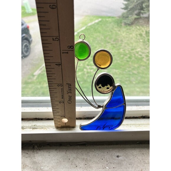 Vintage Ted De Grazia Sun Catcher Stained Glass Window Hanging Boy With Ballon’s - Picture 2 of 3